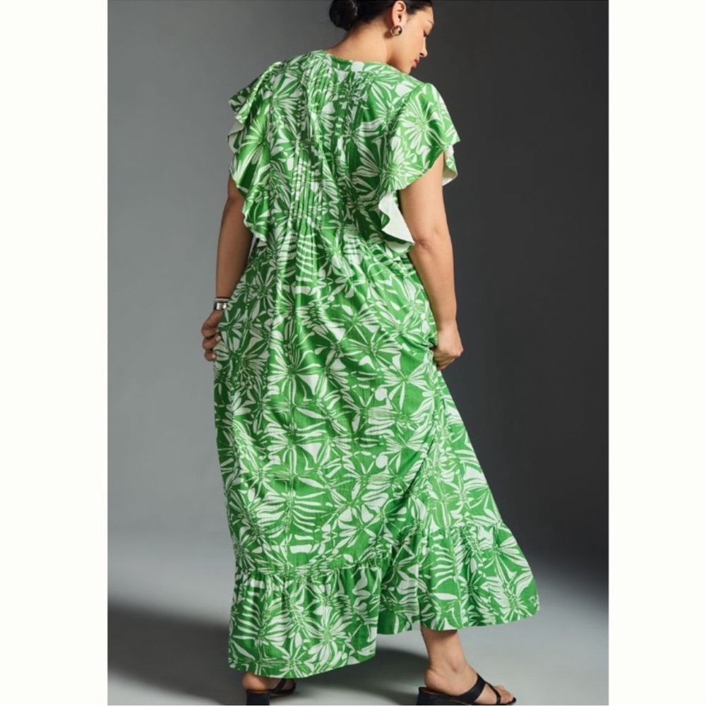 NWOT Anthropologie Maeve Cassandra Maxi Dress Green White Floral 1X - Picture 2 of 10